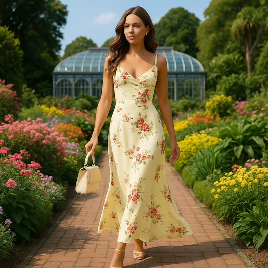 Dulzura™ Rosella Luxe Maxikjole – Soft Sunset Bloom